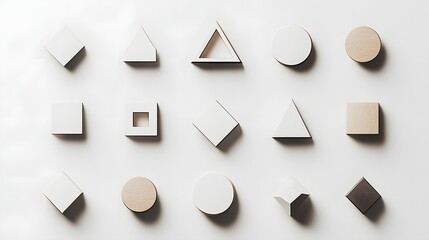 Geometric shapes arranged in a design on a light background.