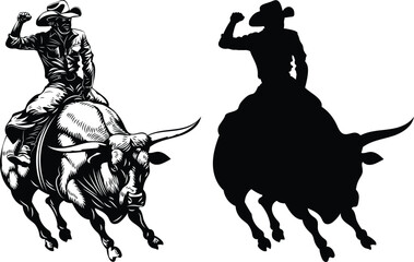 cowboy in a hat on a bucking bull