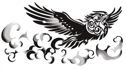 Tribal Eagle Soaring Through Clouds