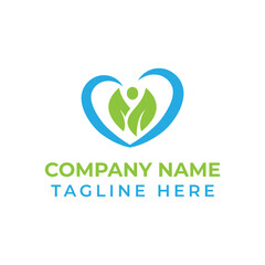 Natural Care and Medical Support Logo, Human Figure in Heart Shape