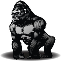 vector image of gorilla graphic style linocut