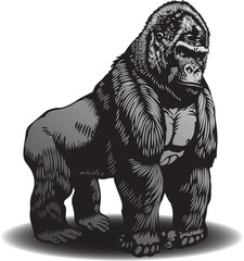 vector image of gorilla graphic style linocut