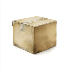 Watercolor illustration of cardboard box on white background, showcasing simple and rustic design