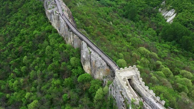 Aerial view to medieval fortress of Ovech near to Provadia town, Bulgaria