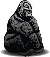 vector image of gorilla graphic style linocut