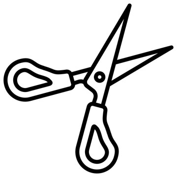 black scissors open, simple outline clip art preview