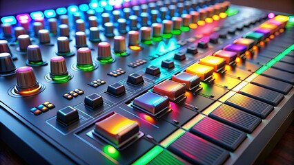 Obraz premium Sleek Electronic Control Panel: Colorful Buttons & Sliders for Modern UI Design