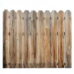 Weathered Brown Wooden Fence with Vertical Planks Against White Background