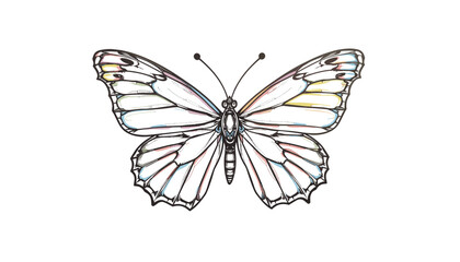 Obraz premium Rainbow-Patterned Butterfly Drawing on White Background 
