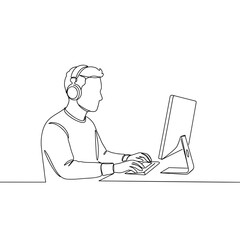 Job Candidate Engaged in Video Interview at Computer  