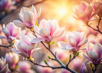 Soft Pastel Magnolia Blossoms: Delicate Spring Flowers in Low Light