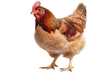 a hen isolated on a white background, ultra-realistic, real photo