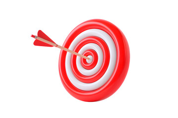 3d Red Arrow Hitting Business Target icon Symbol of Accuracy, Competition, and Goal Achievement, Competitive Success and Strategic Accuracy isolated on transparent background. PNG file, cut out