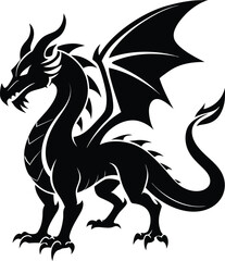 Dragon silhouette, Dragon black silhouette, vector illustration, Dragon Crest Wings great set collection, dragon tattoo design
