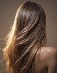 Naklejka premium Woman's long, silky hair flowing gracefully with soft lighting on a neutral background