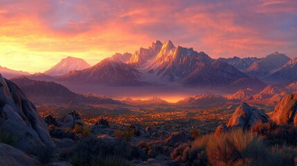 Obraz premium Majestic Sunrise Over Mountain Ranges