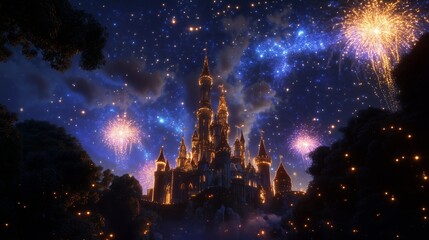 A stunning nighttime view of a majestic castle