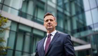 Determined businessman in modern architecture office environment professional portrait urban viewpoint