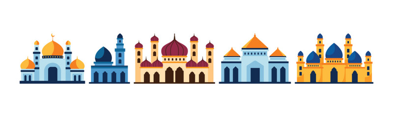 Fototapeta premium Collection of colorful mosque illustrations, showcasing diverse architectural styles