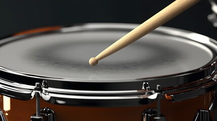Obraz premium Close-up view of a drum head being struck by a drumstick.