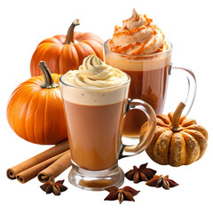Delicious Pumpkin Spice Latte and Treats isolated on transparent background