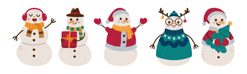 Festive Friends, A Cheerful Gathering of Adorable Snowmen in Winter Outfits