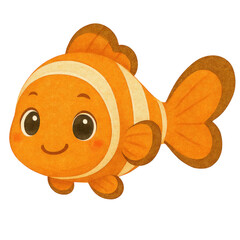 Adorable clownfish with big eyes and smile vibrant orange and white aquatic design