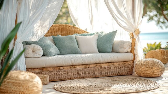 Coastal outdoor wicker daybed