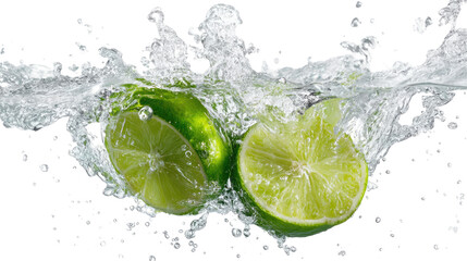 Lime and Water Splash on Transparent Background

