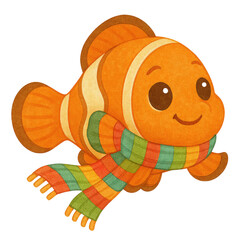 Cozy clownfish with a colorful scarf adorable marine design for winter theme