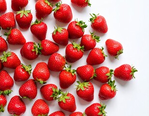 Pile of fresh red strawberries over white background