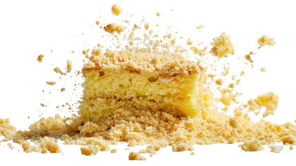 Pile of Cake Crumbs Flying on Transparent Background

