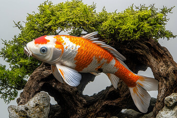 Koi fish in rock garden display