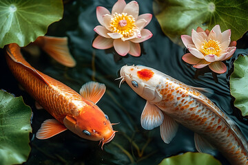 Koi fish in water garden
