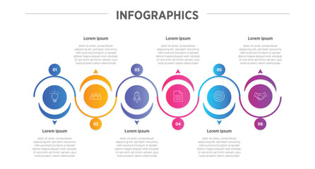 Design infographic 6 options, Business concept infographic template can be used for workflow layout, diagram, number options, timeline or milestones project.