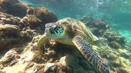 Fototapeta premium Sea Turtle on Coral Reef