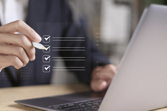 Survey form concept. Questionnaire with checkboxes, filling survey form online, answer questions of test. Education technology and learning.