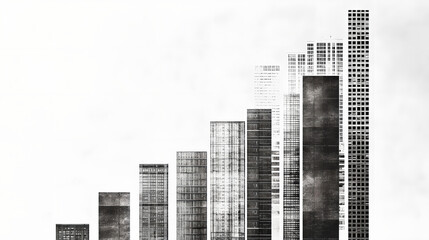 Fototapeta premium Minimalist Black and White Illustration of Skyscraper Skyline in Ascending Order