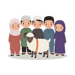 Cartoon depiction of eid al-adha celebration with sheep and kids illustration