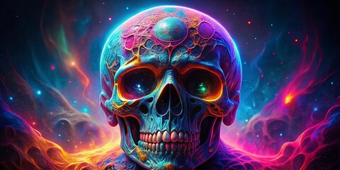 Surreal Neon Skull Wallpaper: Glowing Fluorescent Cranium Art