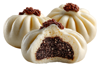 Delicious chocolate filled bao buns, close up.