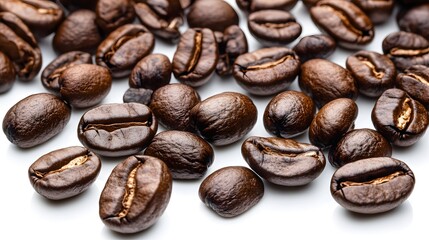 Fototapeta premium Close-up view of numerous roasted coffee beans.