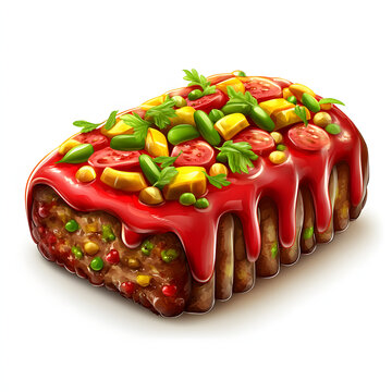 glazed meatloaf with vegetables, red sauce clip art preview
