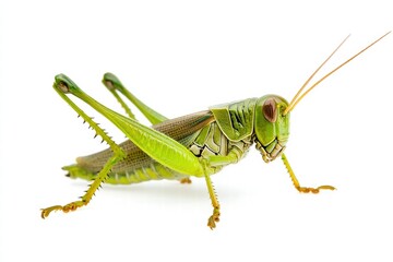 Fototapeta premium a grasshopper isolated on a white background, ultra-realistic, real photo, macro