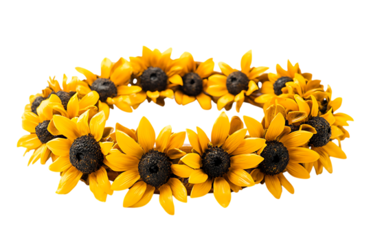 Sunflower Wreath Circle on Transparent Background