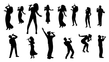 Singing Silhouette, Singer male and female silhouette, man and woman singing with a microphone in hands