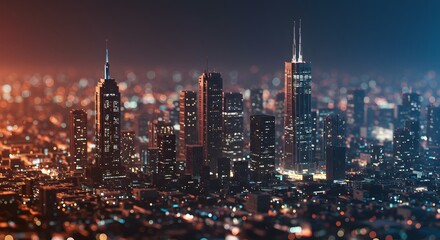 Modern city night skyline aerial view
