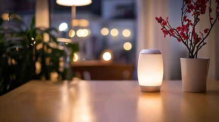 Warm, ambient lighting illuminates a modern table decor.