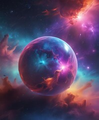 Obraz premium Mysterious luminous sphere floats in a nebula, vibrant colors , deep space, void