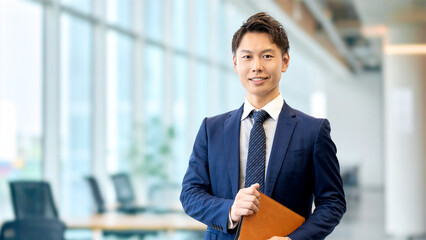バインダーを持つ笑顔の男性ビジネスマン